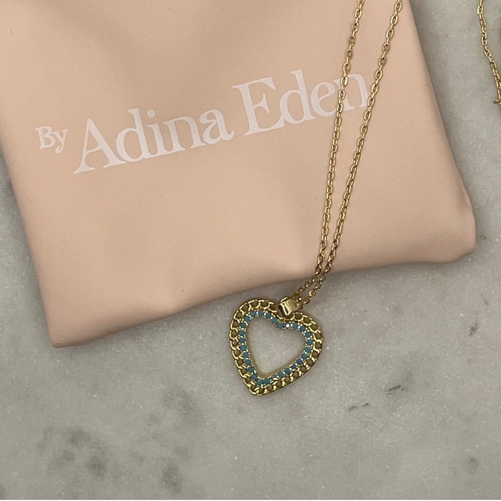 Turquoise Gold Heart Necklace 14K Gold Plate Adina Eden Chain Dainty New Jewelry